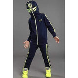 Fashionable Hooded Patterned Long Sleeve Coat + Striped Pants Twinset For Boy - Purplish Blue 120