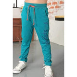 Fashionable Elastic Waist Drawstring Letter Print Sweatpants For Boy - Blue 120