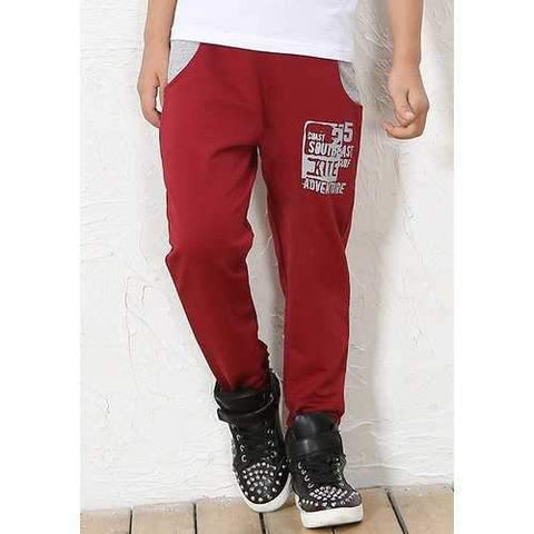 Sports Elastic Waist Printed Color Block Pocket Boy's Sweatpants - Red 120