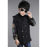 Stylish Long Sleeve Lapel Double-Breasted Checked Boy's Coat - Black 120