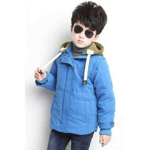 Fashionable Hooded Long Sleeve Pocket Design Buttoned Coat For Boy - Blue 110
