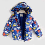 Fashionable Hooded Long Sleeve Dinosaur Print Colored Thicken Coat For Boy - Blue 120