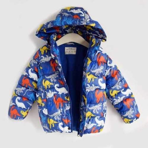 Fashionable Hooded Long Sleeve Dinosaur Print Colored Thicken Coat For Boy - Blue 120