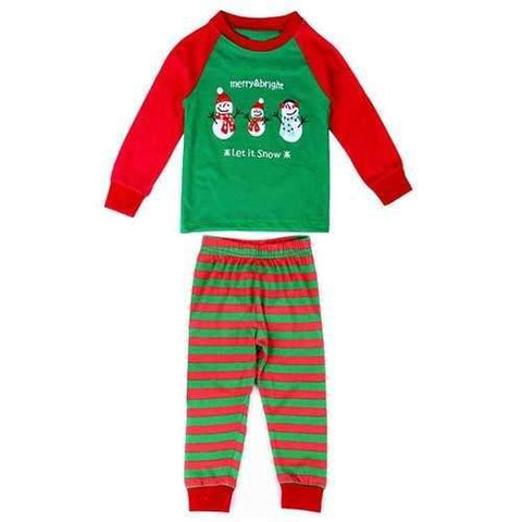 Stylish Long Sleeve Snowman Pattern T-Shirt + Striped Pants Kid's Twinset - Red And Green 90