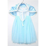 Stylish Short Sleeve Square Neck Spliced Ball Gown Girl's Dress + Hooded Cloak - Azure 140