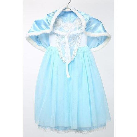 Stylish Short Sleeve Square Neck Spliced Ball Gown Girl's Dress + Hooded Cloak - Azure 140