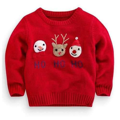 Stylish Long Sleeve Round Neck Snowman and Deer Pattern Boy's Christmas Sweater - Red 90