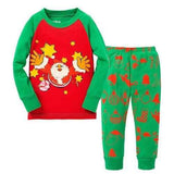 Casual Long Sleeve Round Neck Santa Claus Pattern T-Shirt + Printed Pants Kid's Twinset - Red With Green 100