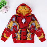 Stylish Hooded Long Sleeve Zipper Fly Iron Man Print Superhero Coat For Boy - Red 120