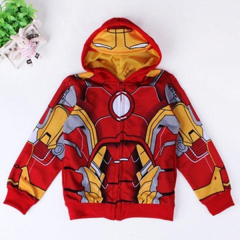 Stylish Hooded Long Sleeve Zipper Fly Iron Man Print Superhero Coat For Boy - Red 120