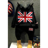 Stylish Thicken Union Flag Pattern Long Sleeve Hooded Sweatshirt + Pants Kid's Twinset - Black 100