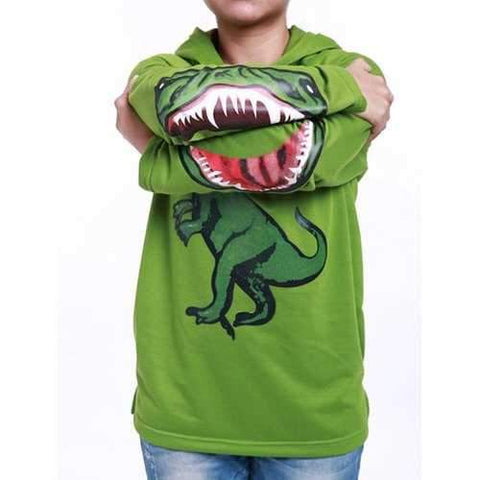 Fashionable Long Sleeve Dinosaur Print Hoodie For Boy - Green 130