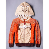 Stylish Long Sleeve Tiger Shape Polka Dot Color Block Boy's Zip Up Hoodie - Brown 130