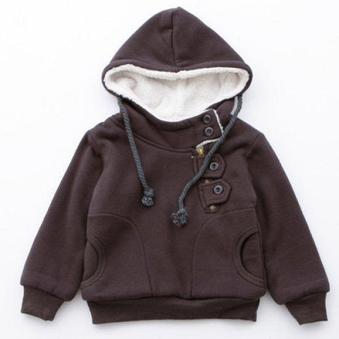 Stylish Long Sleeve Hooded Button Zipper Fly Embellished Thicken Kid's Sweatshirt - Dun 130