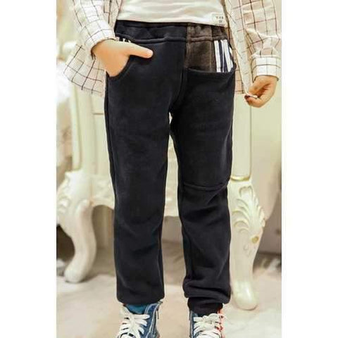 Casual Elastic Waist Pocket Design Boy's Thicken Sweatpants - Purplish Blue 130