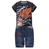Cute Short Sleeve Spiderman T-Shirt + Crop Jeans Boy's Twinset - Black 110