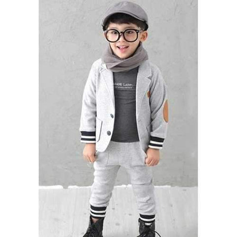 Casual Lapel Long Sleeve Jacket + Pants Boy's Twinset - Gray 120