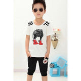 Casual Short Sleeve Cartoon Print T-Shirt + Shorts Twinset For Boy - White 160