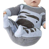 Casual Hippo Striped Long Sleeve Round Neck Boy's Romper + Hat - Gray 95