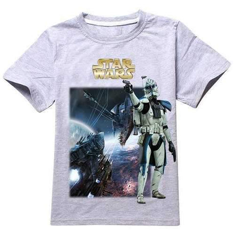 Stylish 3D Print Star Wars Short Sleeve Round Neck Boy's T-Shirt - Gray 100