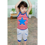 Cute Sleeveless Striped Star Print Tank Top  + Shorts Twinset For Boy - Red 150