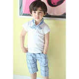 Stylish Polo Collar Short Sleeve T-Shirt + Crop Pants Boy's Twinset - White 140
