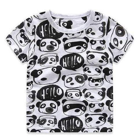 Casual Short Sleeve Panda Print Round Neck Boy's T-Shirt - White 100
