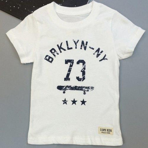 Casual Short Sleeve Number Print Letter Pattern T-Shirt For Boy - White 120