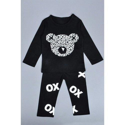 Casual Print Long Sleeve T-Shirt + OX Pants Boy's Twinset - Black 120