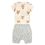 Casual Short Sleeve Fox Print T-Shirt + Shorts Boy's Twinset - Beige 100