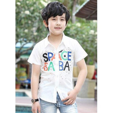 Stylish Short Sleeve Colored Letter Print Boy's Shirt - White 130