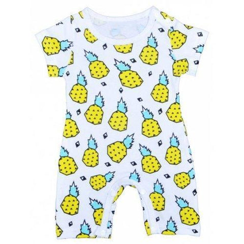 Cute Short Sleeve Pineapple Print Kid's Baby Romper - White 90
