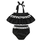 Cute Halter Flounced Crop Top + Briefs Girl's Twinset - Black 90