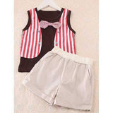 Cute Bowknot Striped Tank Top + Shorts Boy's Twinset - Coffee 140