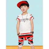Casual Flag Print T-Shirt + Crop Pants Boy's Twinset - White 130
