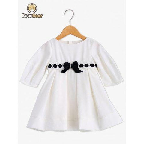 Bowknot Embellish Lace Splice White Dress - White Child-10
