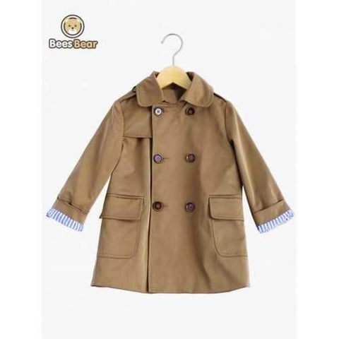 Double-Breasted Polka Design Trench Coat - Khaki Child-10