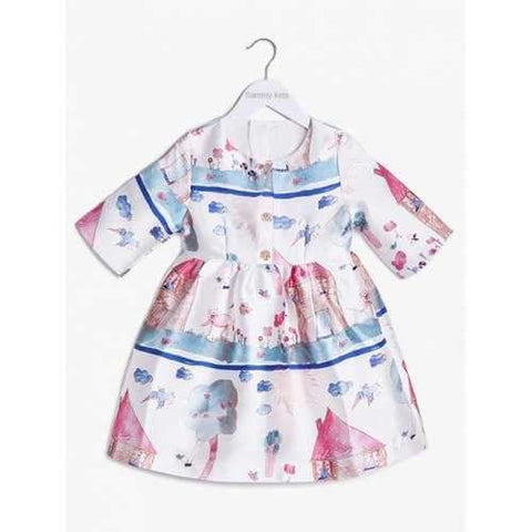 Sweet 3/4 Sleeve Buttoned Printed Girl's Dress - Pink 130