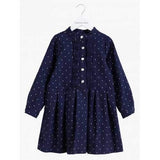 Cute Long Sleeve Polka Dot Buttoned Girl's Dress - Cadetblue 130