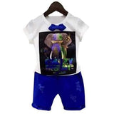 Casual Elephant Pattern Tee + Cropped Pants Boy's Twinset - White 130