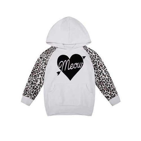 Casual Hooded Heart Pattern Leopard Girl's Sweatshirt - White 120