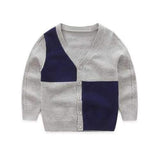 Casual Buttoned Color Block Boy's Cardigan - Gray 130