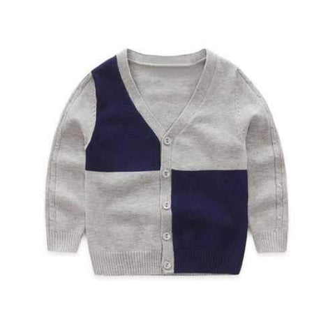 Casual Buttoned Color Block Boy's Cardigan - Gray 130