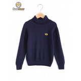 Boys Turtleneck Solid Color Pullover Sweater - Deep Blue Child-8