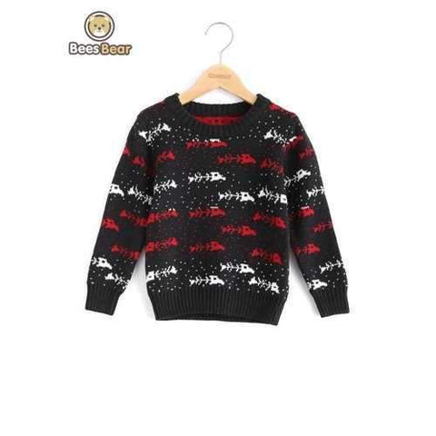 Fishbone Jacquard Black Pullover Sweater - Black Child-5