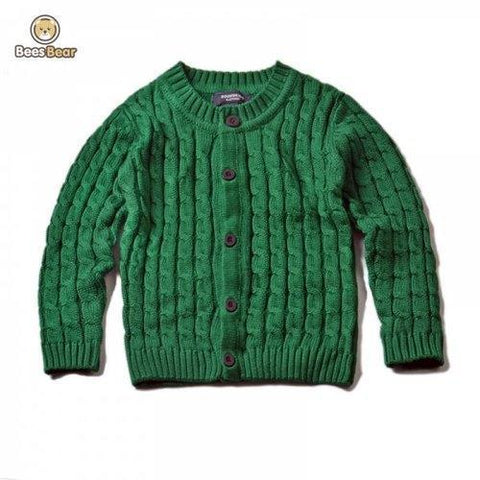 Solid Color Single-Breasted Knitted Cardigan - Deep Green Child-8