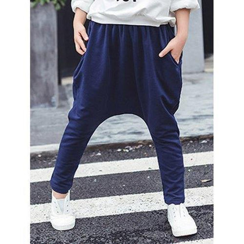 Active Elastic Waist Pocket Design Girl's Harem Pants - Cadetblue 130