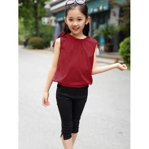 Sweet Self Tie Tank Top + Capri Pants Girl's Twinset - Red 110