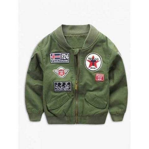 Fashion Embroidered Long Sleeve Boy's Baseball Jacket - Light Green 130