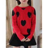 Cute Heart Pattern Sweater + Skirt Girl's Twinset - Red 130